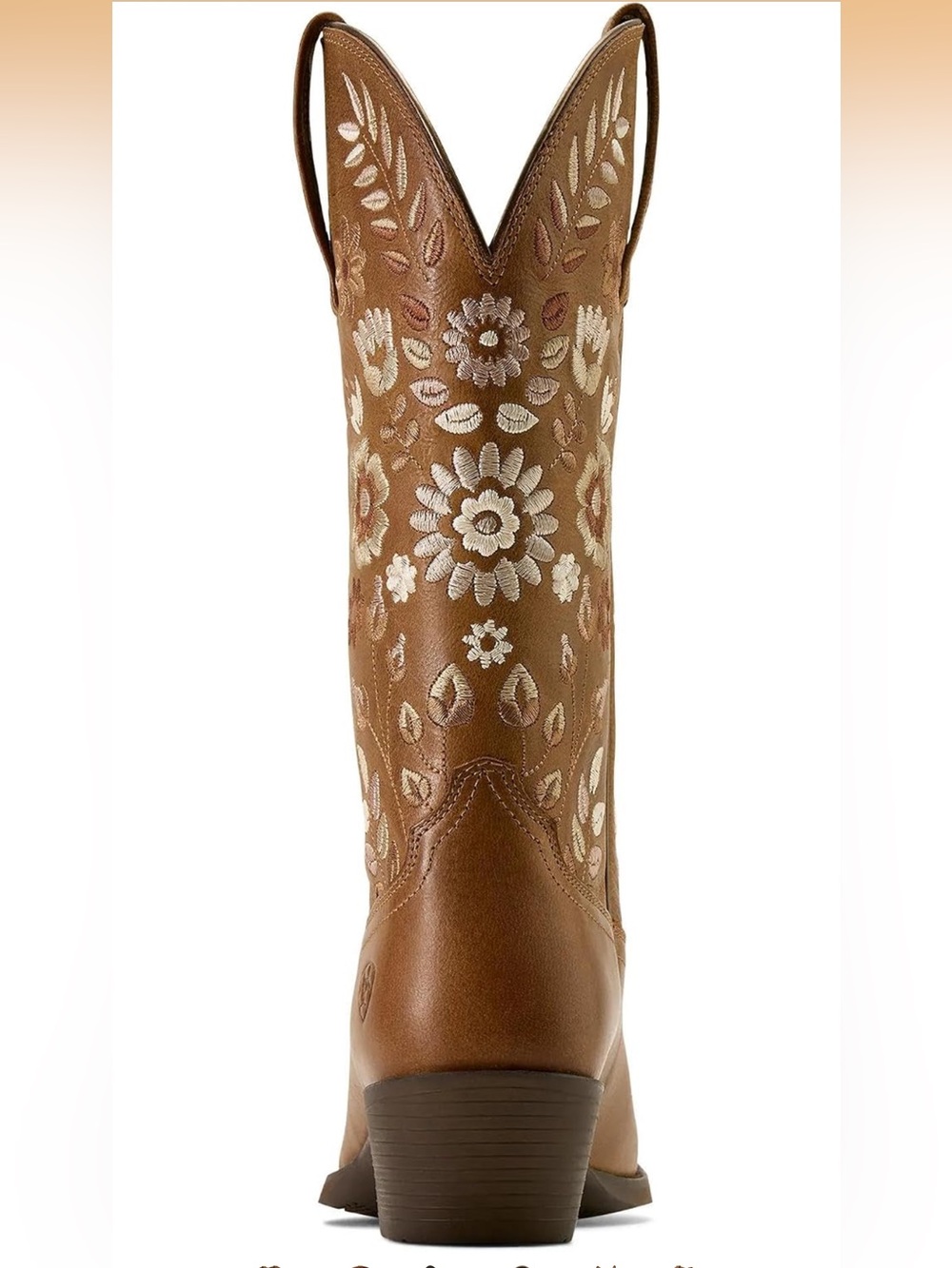 Ariat Brown Western Boot with Cream Floral Embroidery